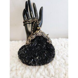 Zeca Italian Design Antique Style Evening Bag Long Chain Black